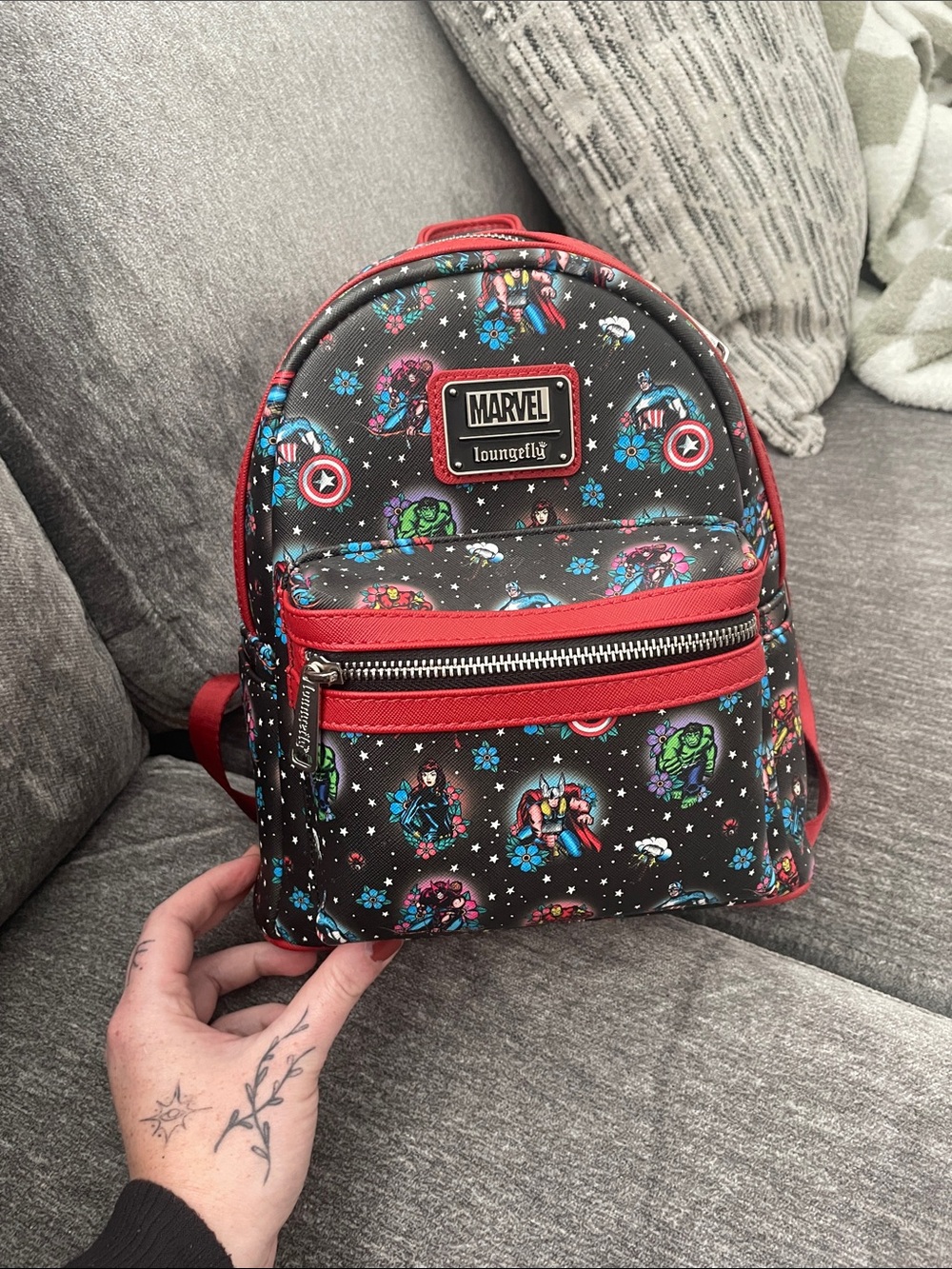 Loungefly Marvel Black Backpack with Red Trim